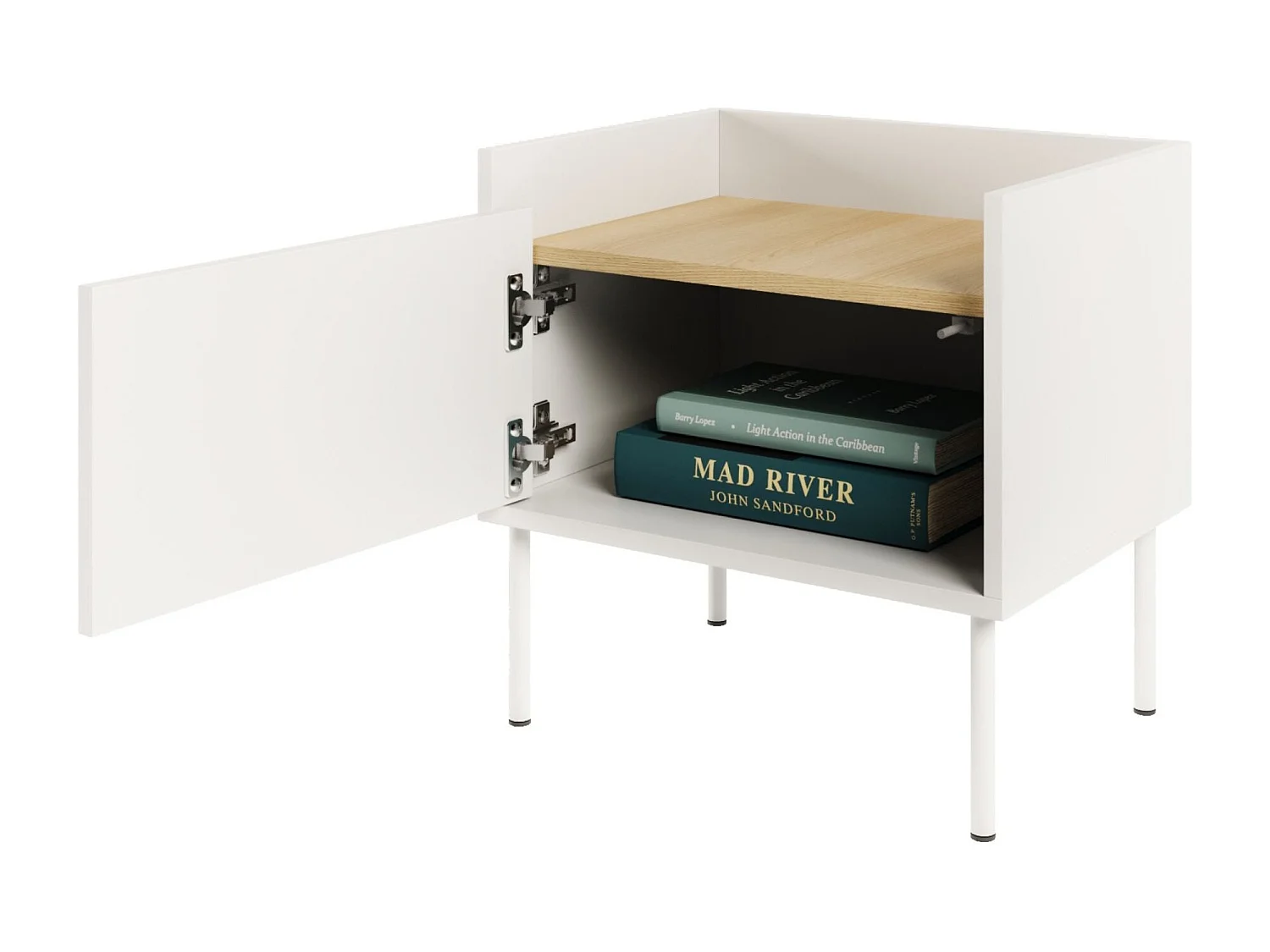 Table de chevet 1 portes – blanc/ chêne linberg– 50 cm – TOVI