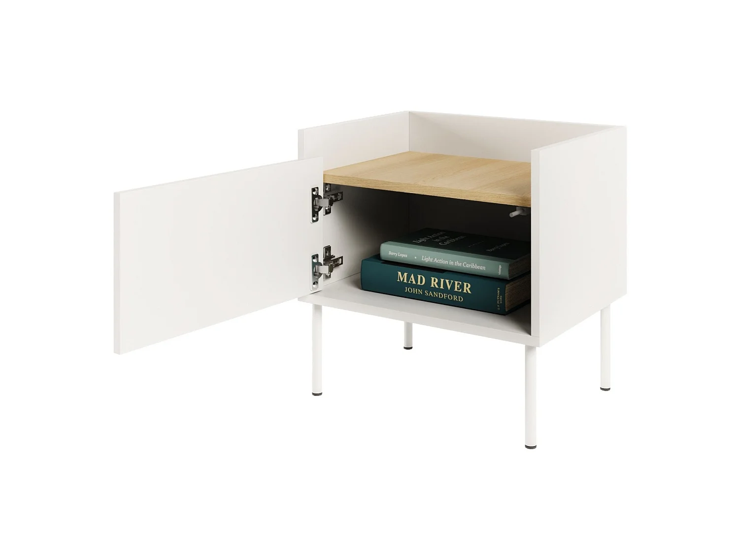 Nachttisch 1-türig – 50 cm – Weiß / Holzoptik Eiche – TOVI