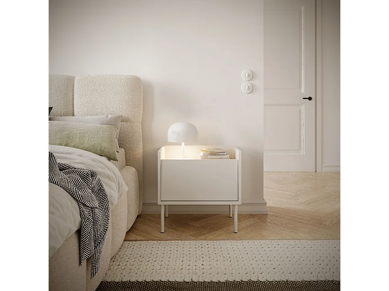 Table de chevet 1 portes – blanc/ chêne linberg– 50 cm – TOVI