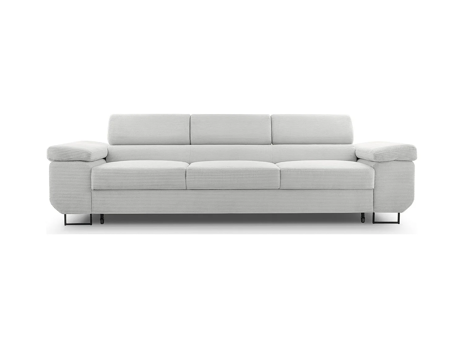 Schlafsofa mit verstellbaren Kopfstützen und Stauraum – Cord – Hellbeige – CAPURSO