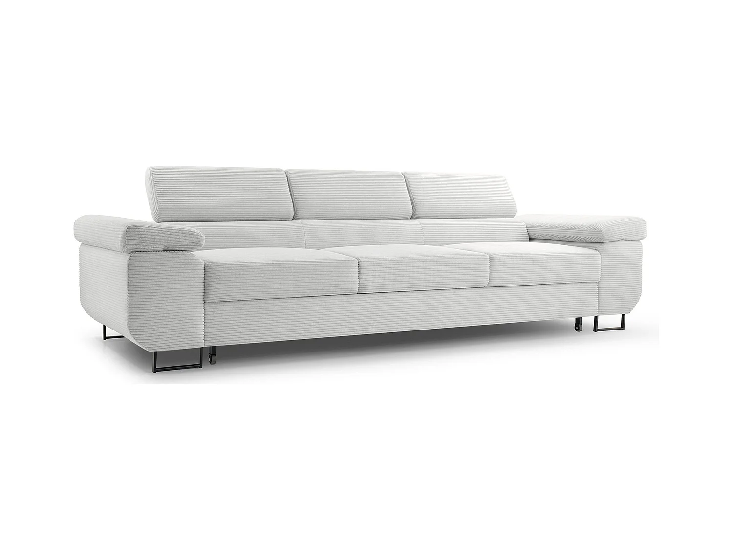 Schlafsofa mit verstellbaren Kopfstützen und Stauraum – Cord – Hellbeige – CAPURSO