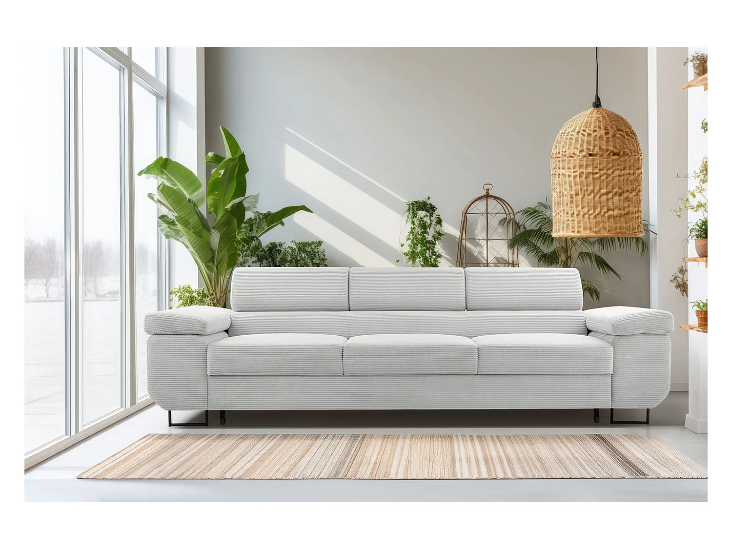 Canapé convertible 3 places – velours côtelé– beige clair – CAPURSO