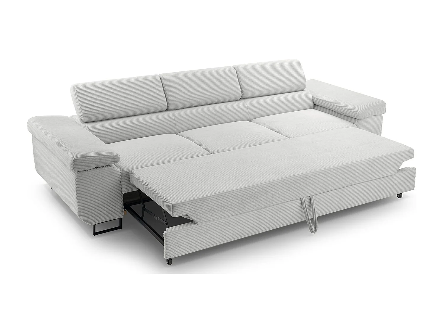 Schlafsofa mit verstellbaren Kopfstützen und Stauraum – Cord – Hellbeige – CAPURSO