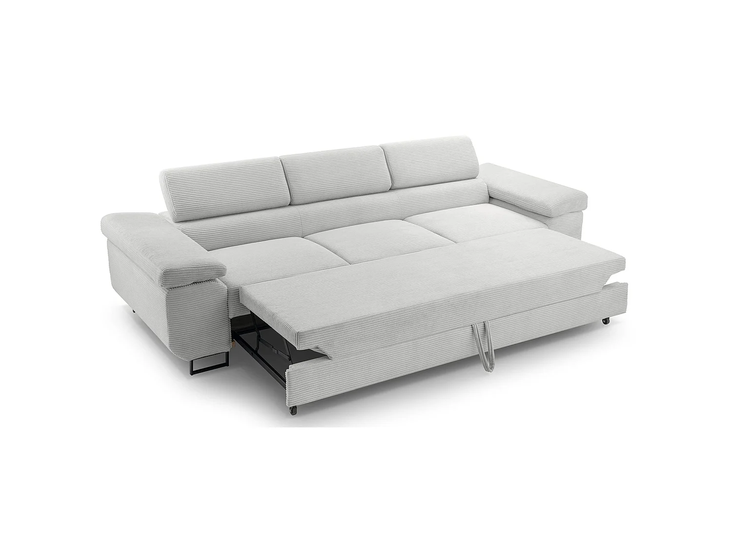Schlafsofa mit verstellbaren Kopfstützen und Stauraum – Cord – Hellbeige – CAPURSO