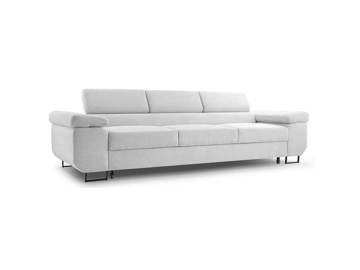 Schlafsofa mit verstellbaren Kopfstützen und Stauraum – Cord – Hellbeige – CAPURSO