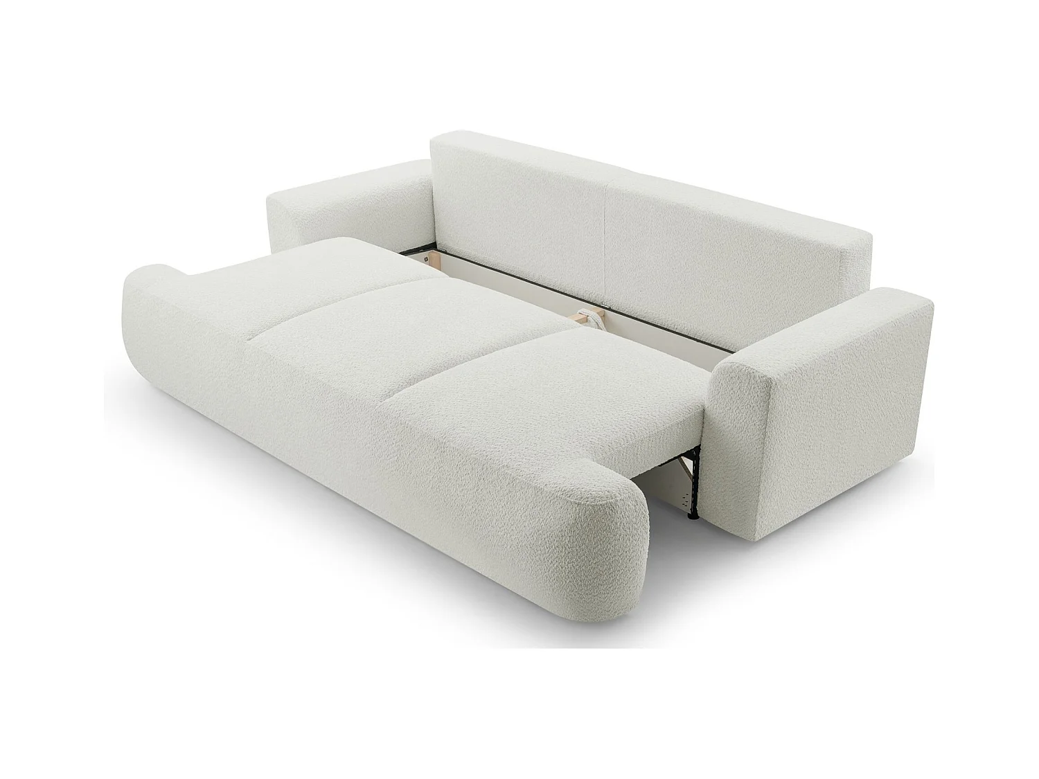 3-Sitzer-Sofa mit Schlaffunktion und Stauraum – Bouclé – Hellbeige – BARLETTO