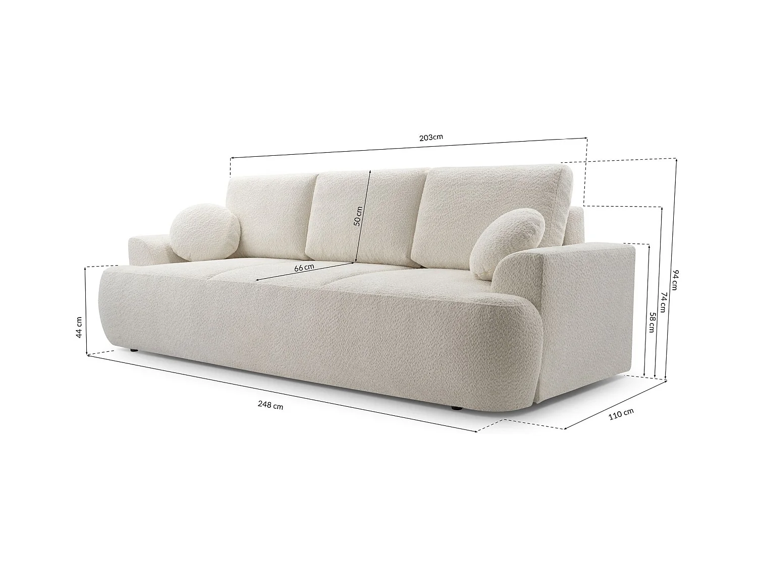 3-Sitzer-Sofa mit Schlaffunktion und Stauraum – Bouclé – Hellbeige – BARLETTO