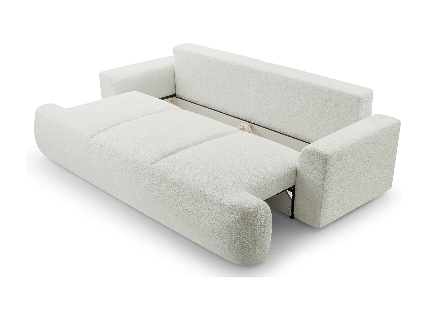 3-Sitzer-Sofa mit Schlaffunktion und Stauraum – Bouclé – Hellbeige – BARLETTO
