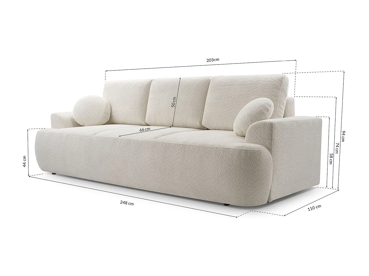 3-Sitzer-Sofa mit Schlaffunktion und Stauraum – Bouclé – Hellbeige – BARLETTO