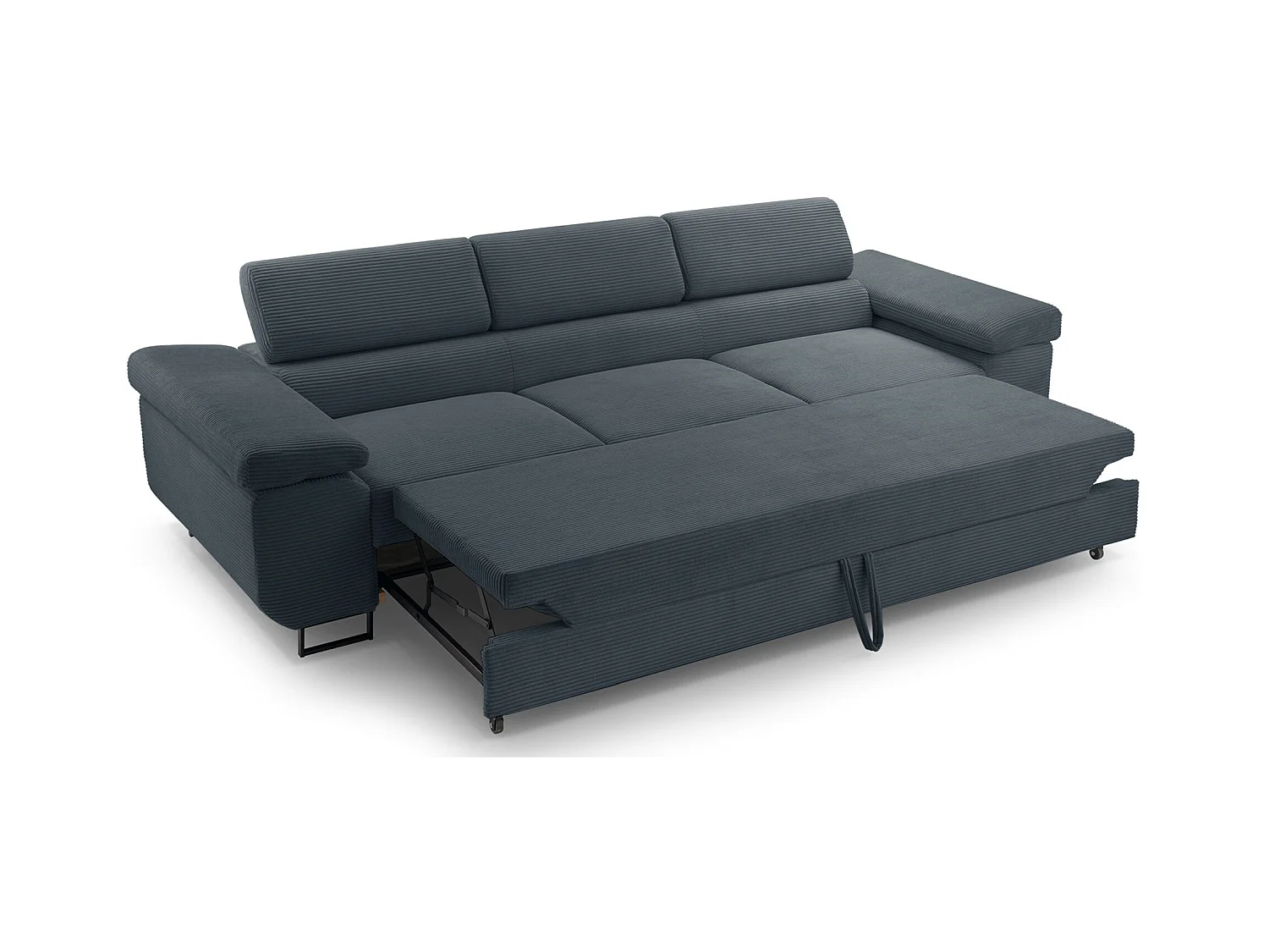 Slaapbank met verstelbare hoofdsteunen en opbergruimte – corduroy – blauwgrijs – CAPURSO