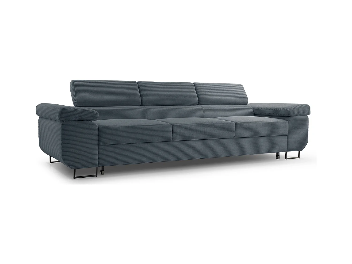 Slaapbank met verstelbare hoofdsteunen en opbergruimte – corduroy – blauwgrijs – CAPURSO