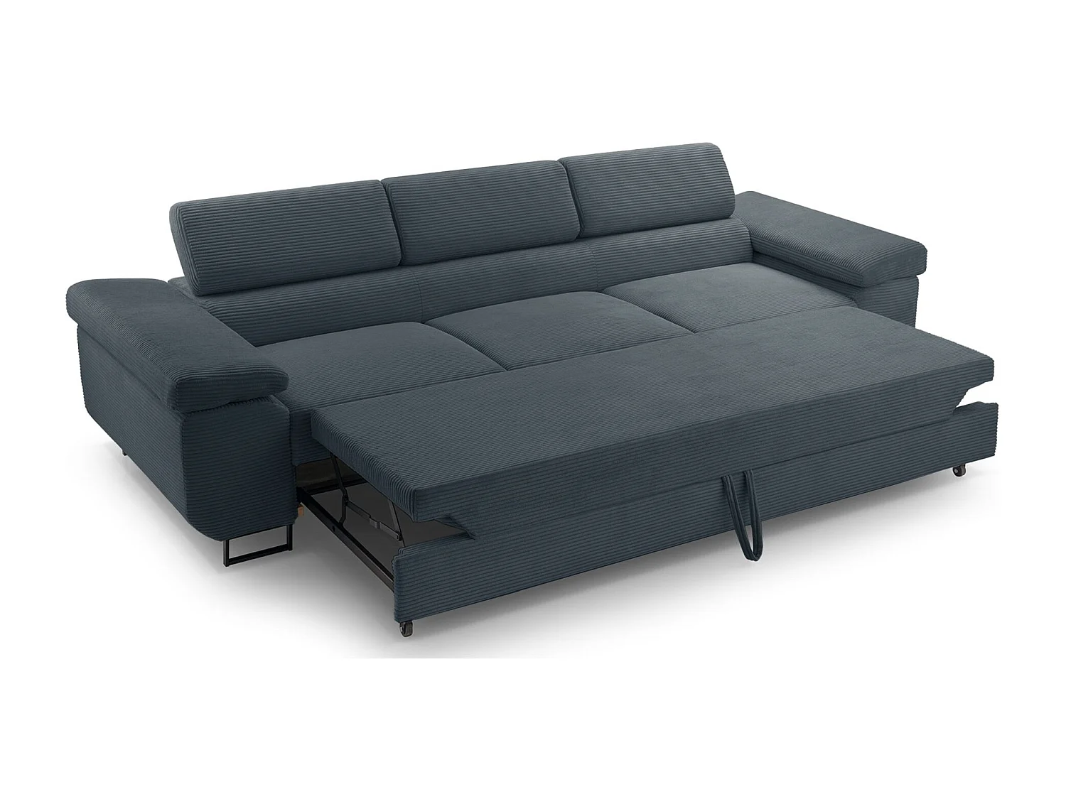 Schlafsofa mit verstellbaren Kopfstützen und Stauraum – Cord – Blaugrau – CAPURSO