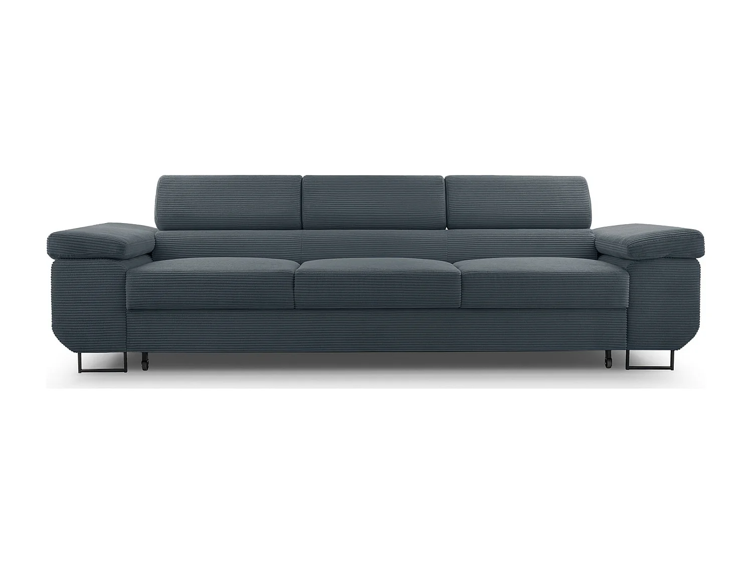 Schlafsofa mit verstellbaren Kopfstützen und Stauraum – Cord – Blaugrau – CAPURSO