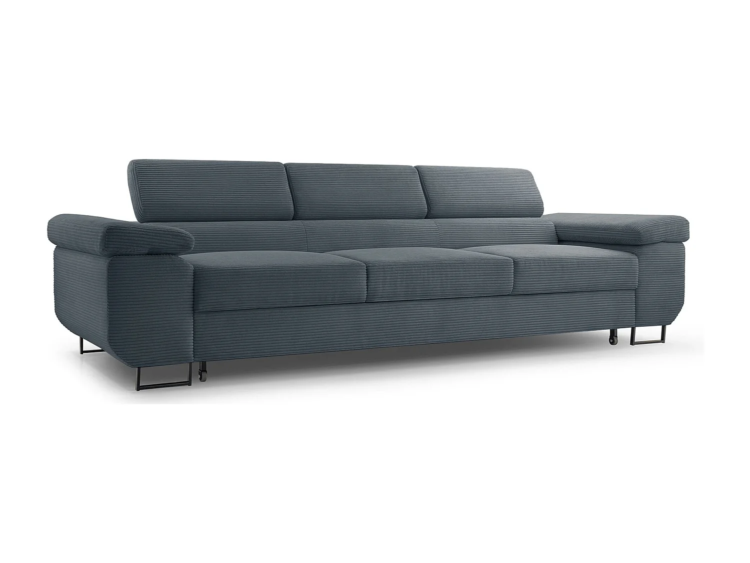 Schlafsofa mit verstellbaren Kopfstützen und Stauraum – Cord – Blaugrau – CAPURSO