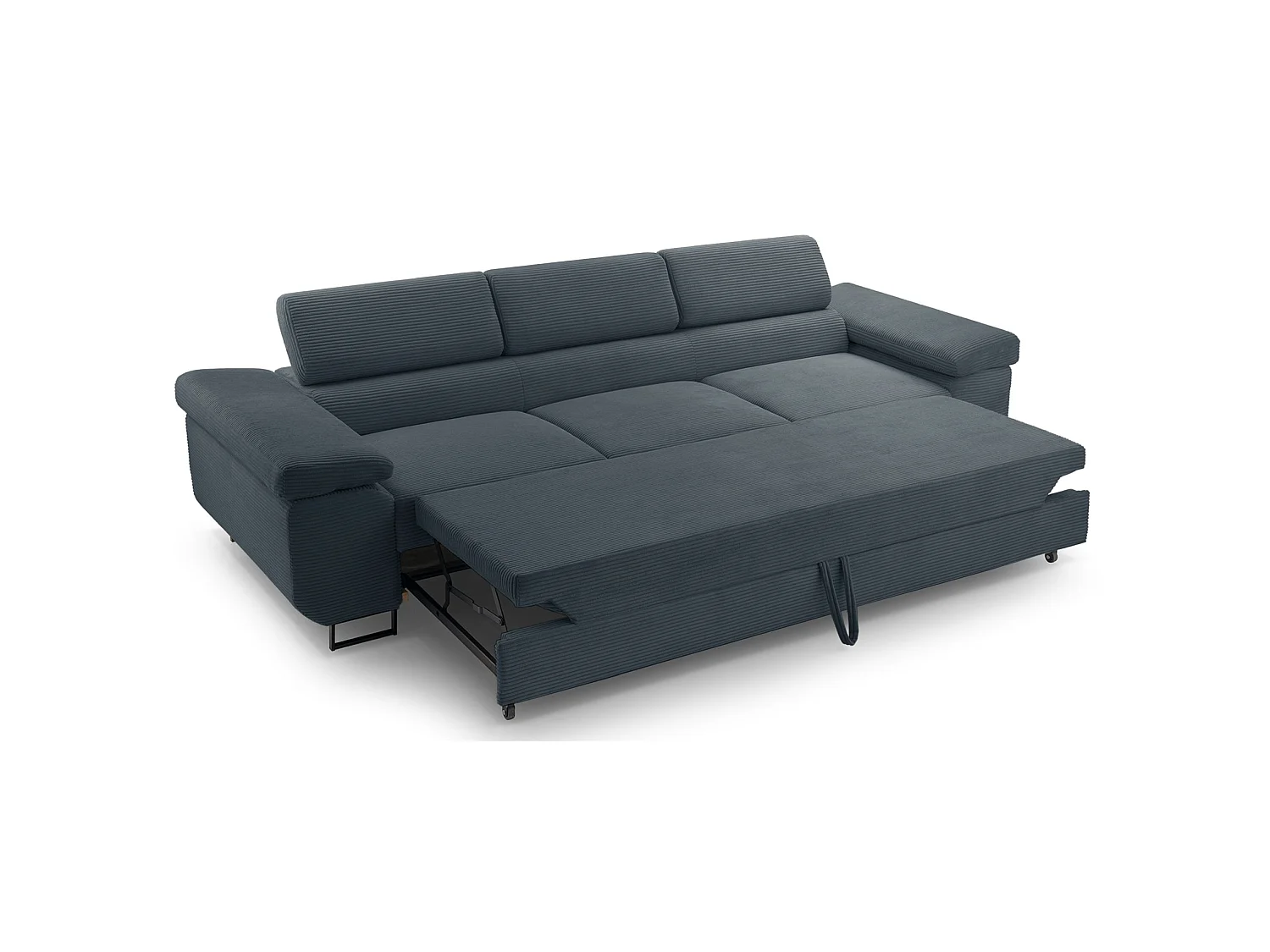 Schlafsofa mit verstellbaren Kopfstützen und Stauraum – Cord – Blaugrau – CAPURSO