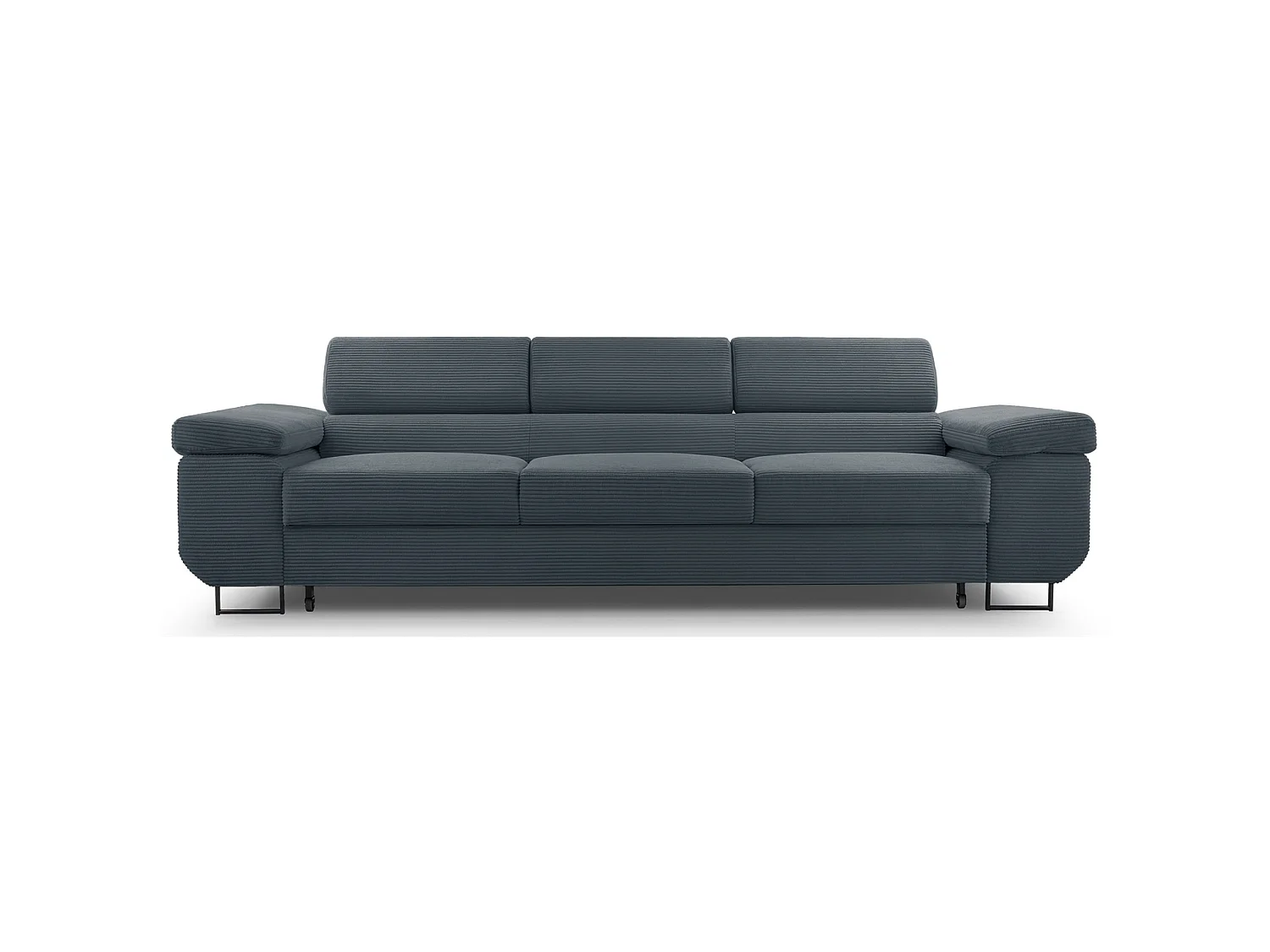 Schlafsofa mit verstellbaren Kopfstützen und Stauraum – Cord – Blaugrau – CAPURSO