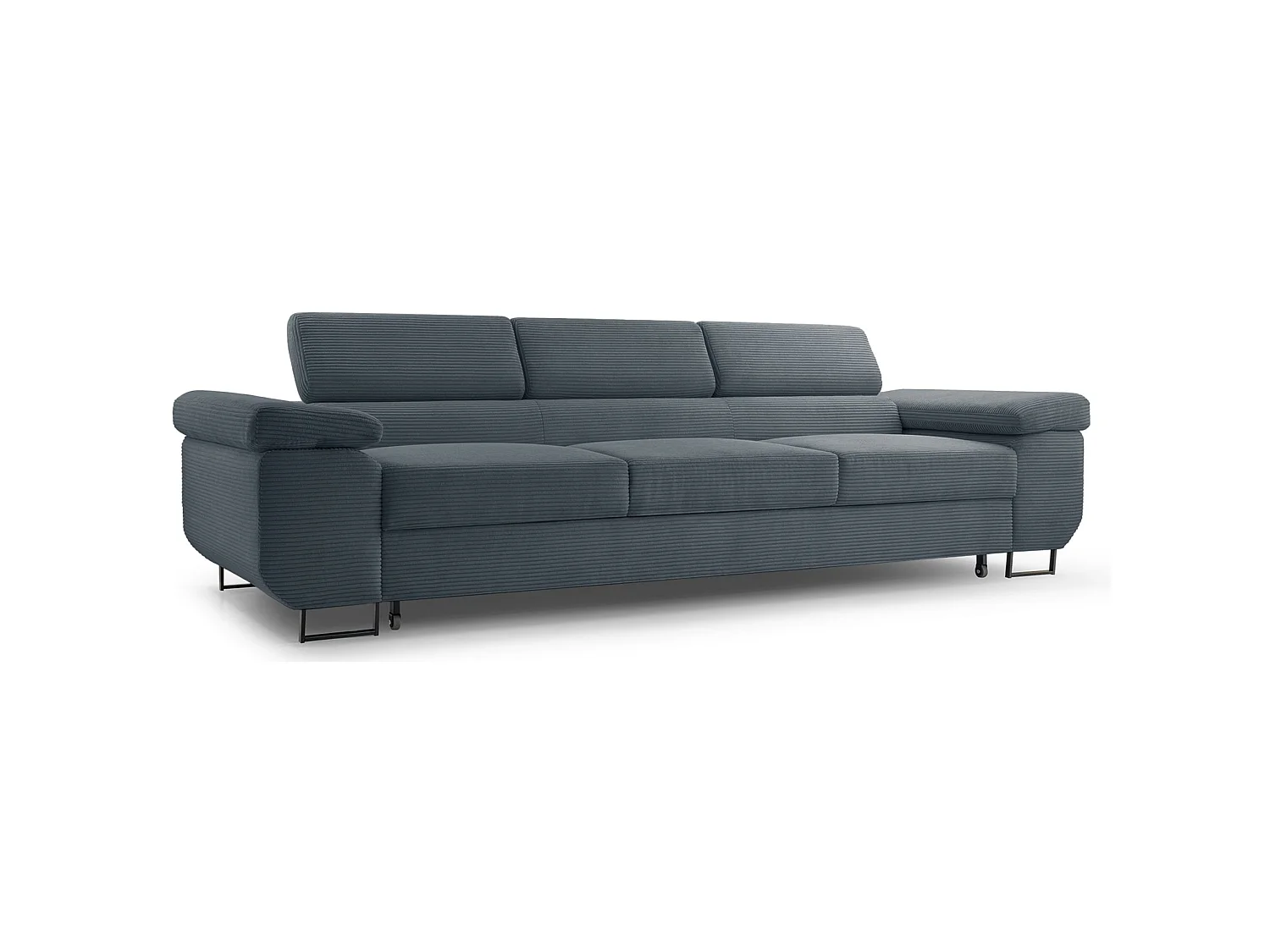 Schlafsofa mit verstellbaren Kopfstützen und Stauraum – Cord – Blaugrau – CAPURSO