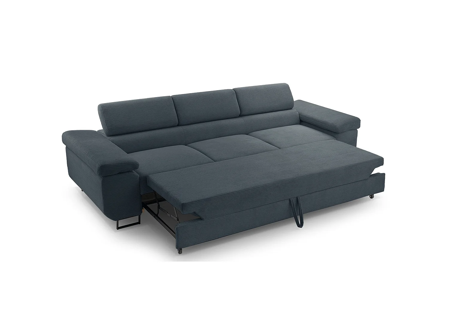 Schlafsofa mit verstellbaren Kopfstützen und Stauraum – Cord – Blaugrau – CAPURSO