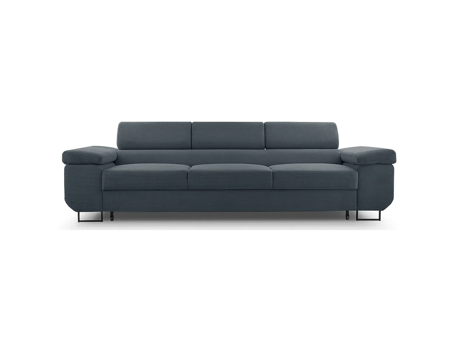Schlafsofa mit verstellbaren Kopfstützen und Stauraum – Cord – Blaugrau – CAPURSO