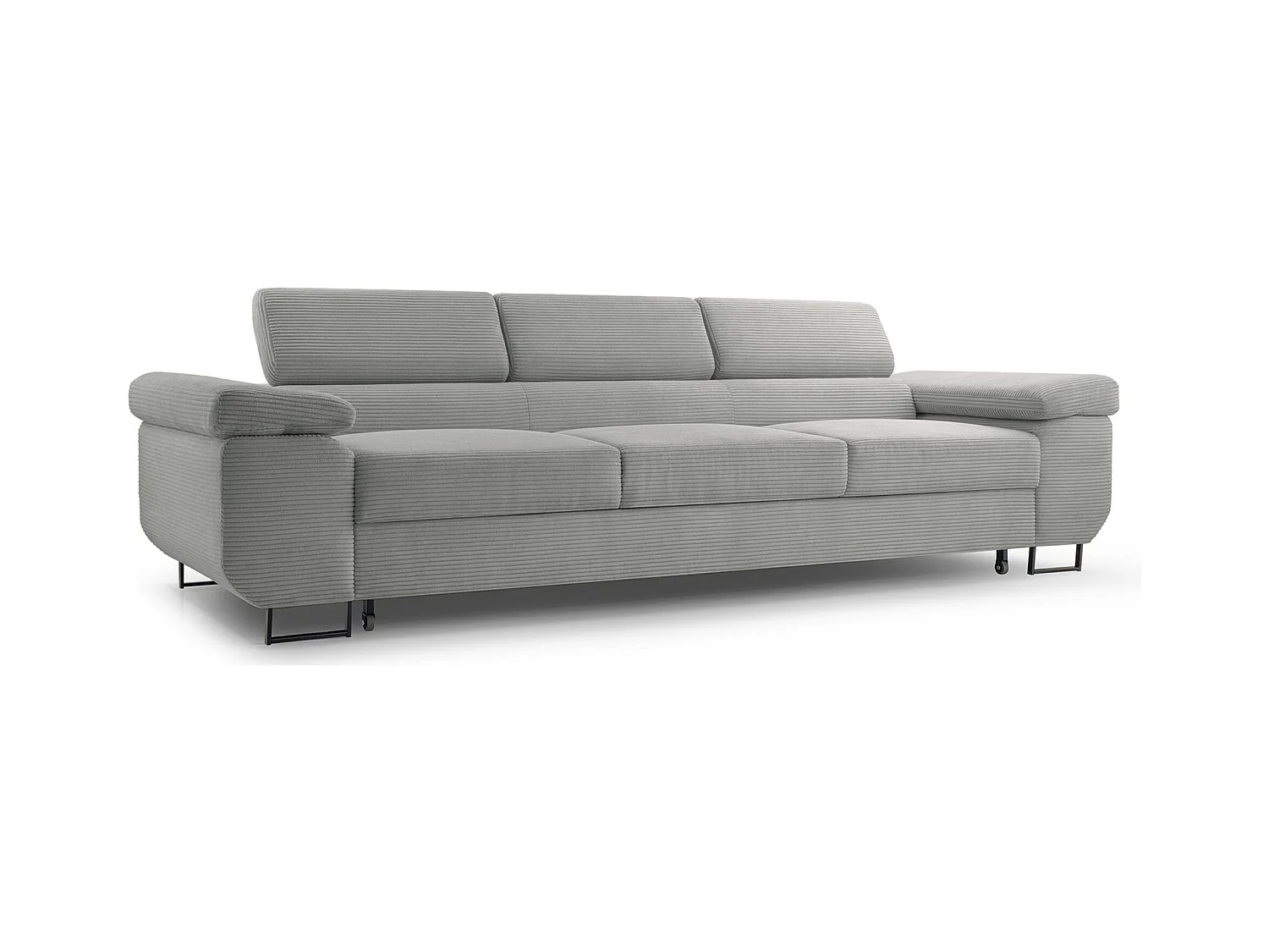 Schlafsofa mit verstellbaren Kopfstützen und Stauraum – Cord – Beige – CAPURSO