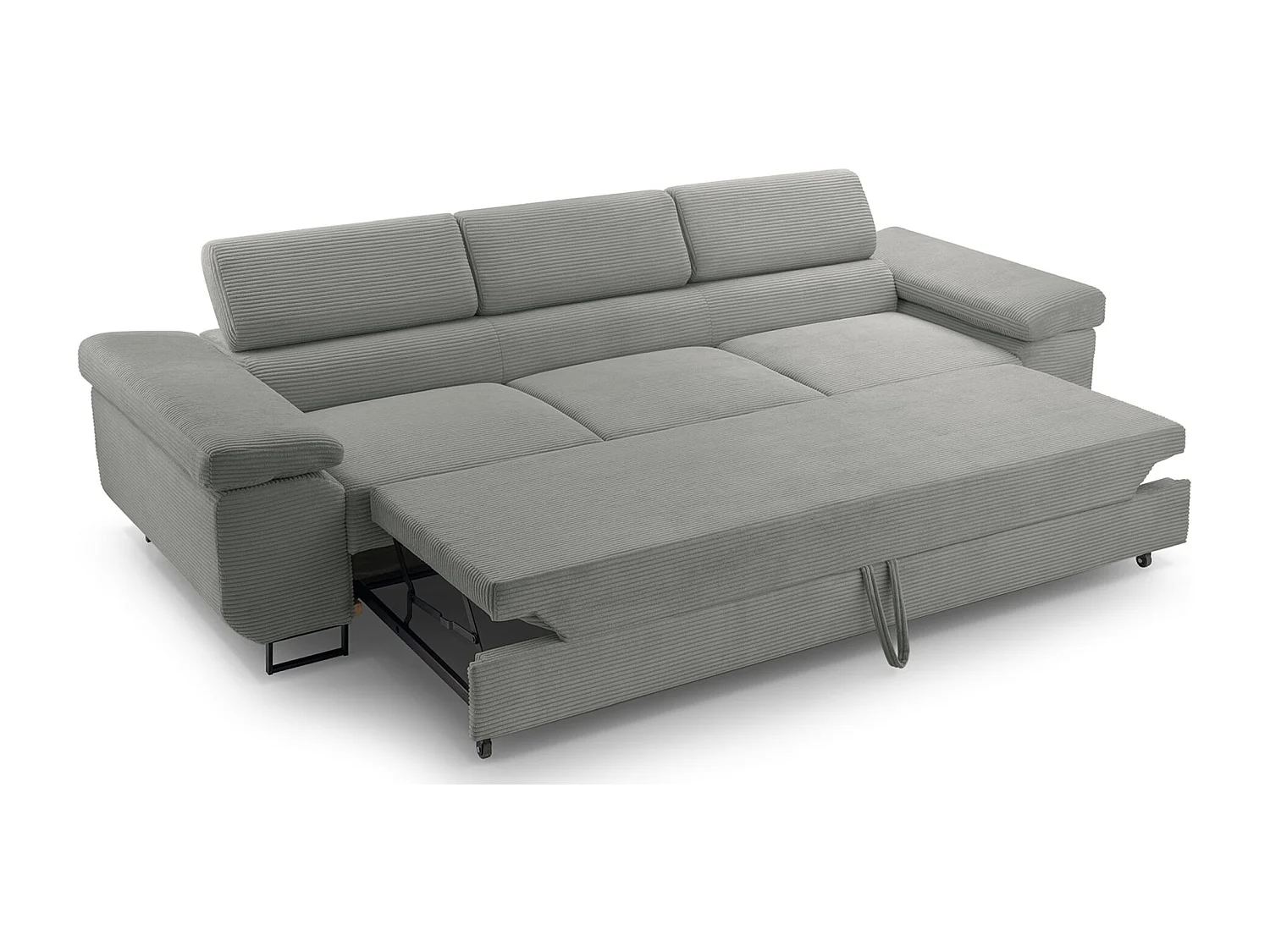 Schlafsofa mit verstellbaren Kopfstützen und Stauraum – Cord – Beige – CAPURSO