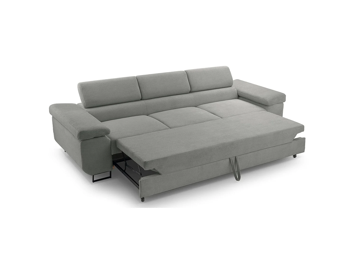 Slaapbank met verstelbare hoofdsteunen en opbergruimte – corduroy – beige – CAPURSO