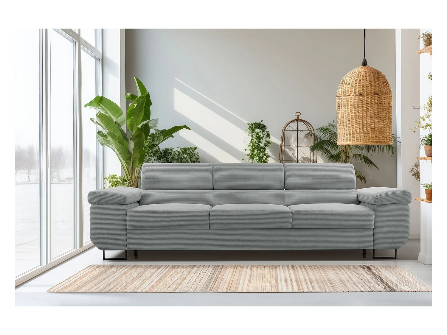Canapé convertible 3 places – velours côtelé– gris-brun – CAPURSO