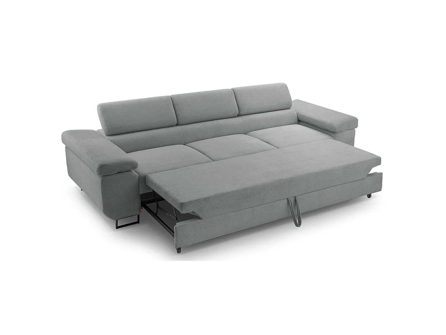 Schlafsofa mit verstellbaren Kopfstützen und Stauraum – Cord – Graubraun – CAPURSO