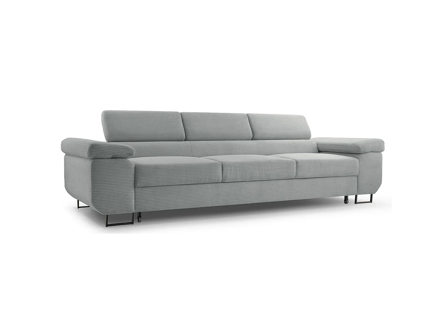 Schlafsofa mit verstellbaren Kopfstützen und Stauraum – Cord – Graubraun – CAPURSO