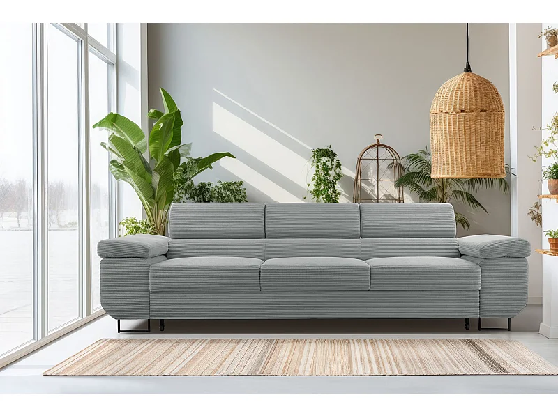 Canapé convertible 3 places – velours côtelé– gris-brun – CAPURSO