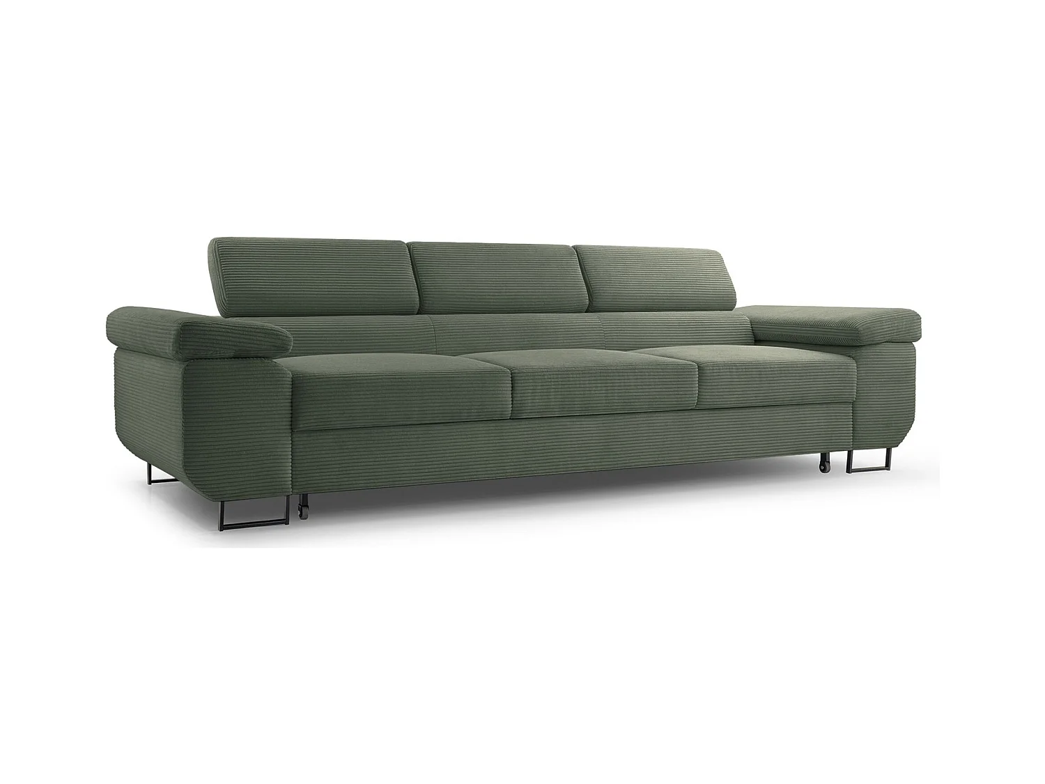 Slaapbank met verstelbare hoofdsteunen en opbergruimte – corduroy – olijfgroen – CAPURSO
