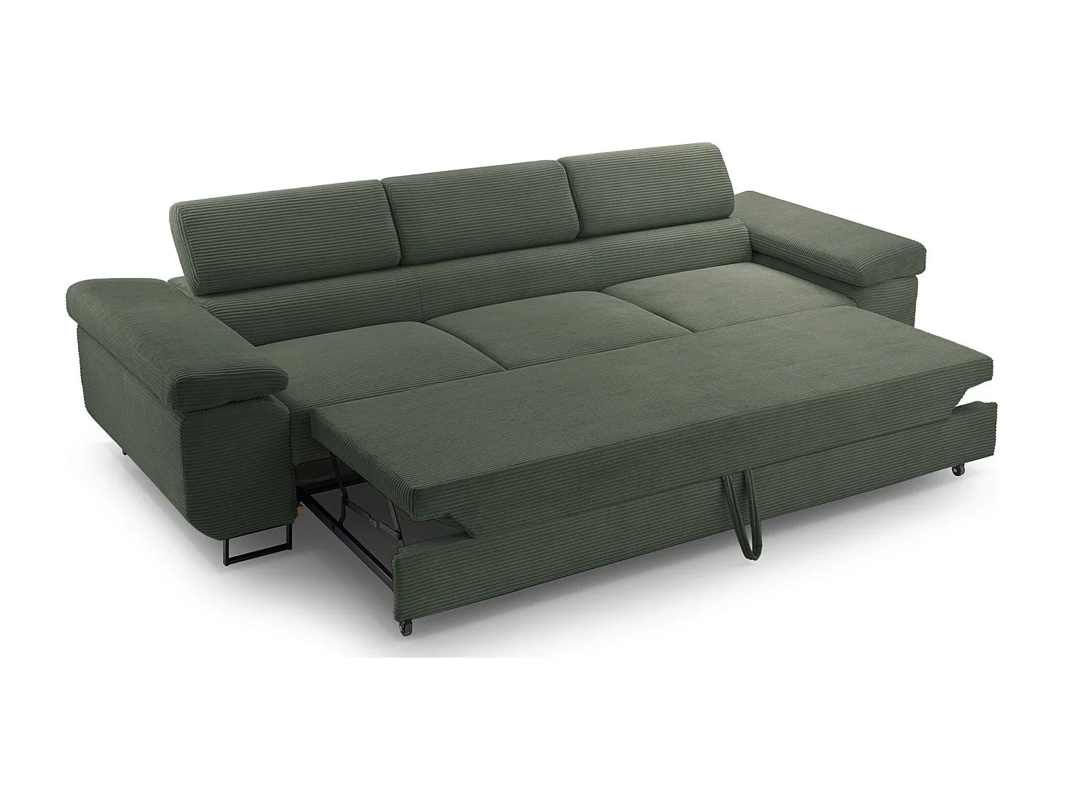 Schlafsofa mit verstellbaren Kopfstützen und Stauraum – Cord – Olivgrün – CAPURSO