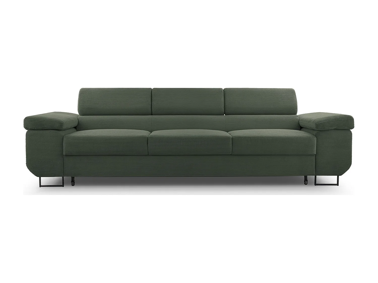 Schlafsofa mit verstellbaren Kopfstützen und Stauraum – Cord – Olivgrün – CAPURSO