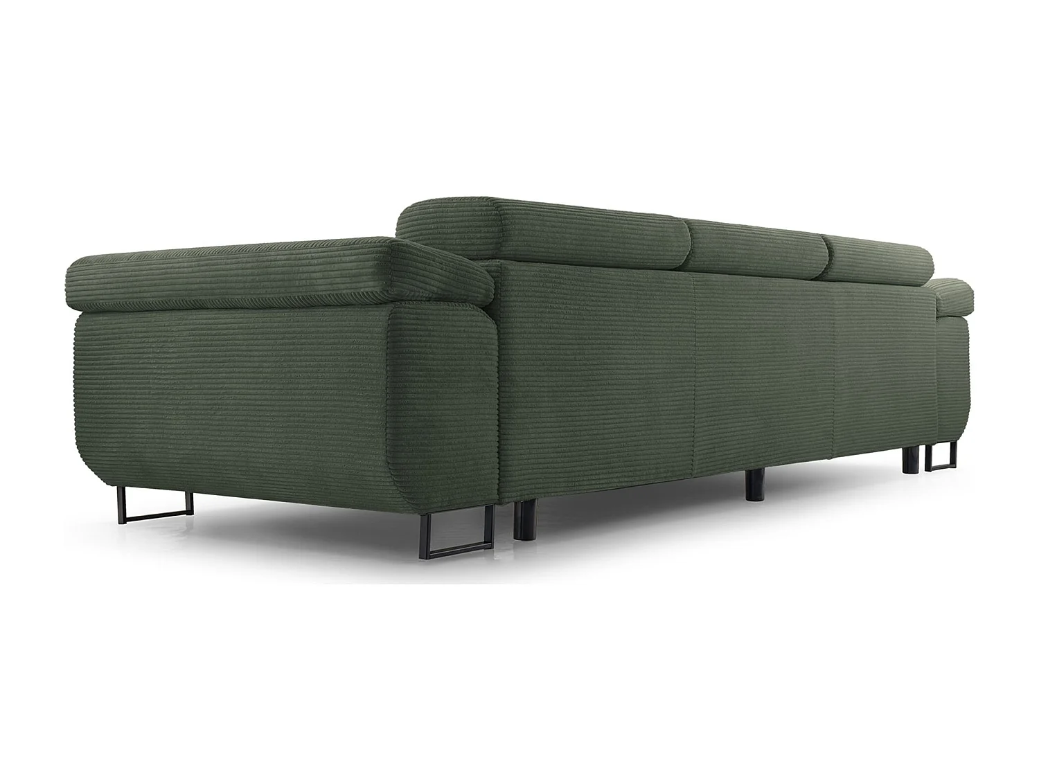 Schlafsofa mit verstellbaren Kopfstützen und Stauraum – Cord – Olivgrün – CAPURSO