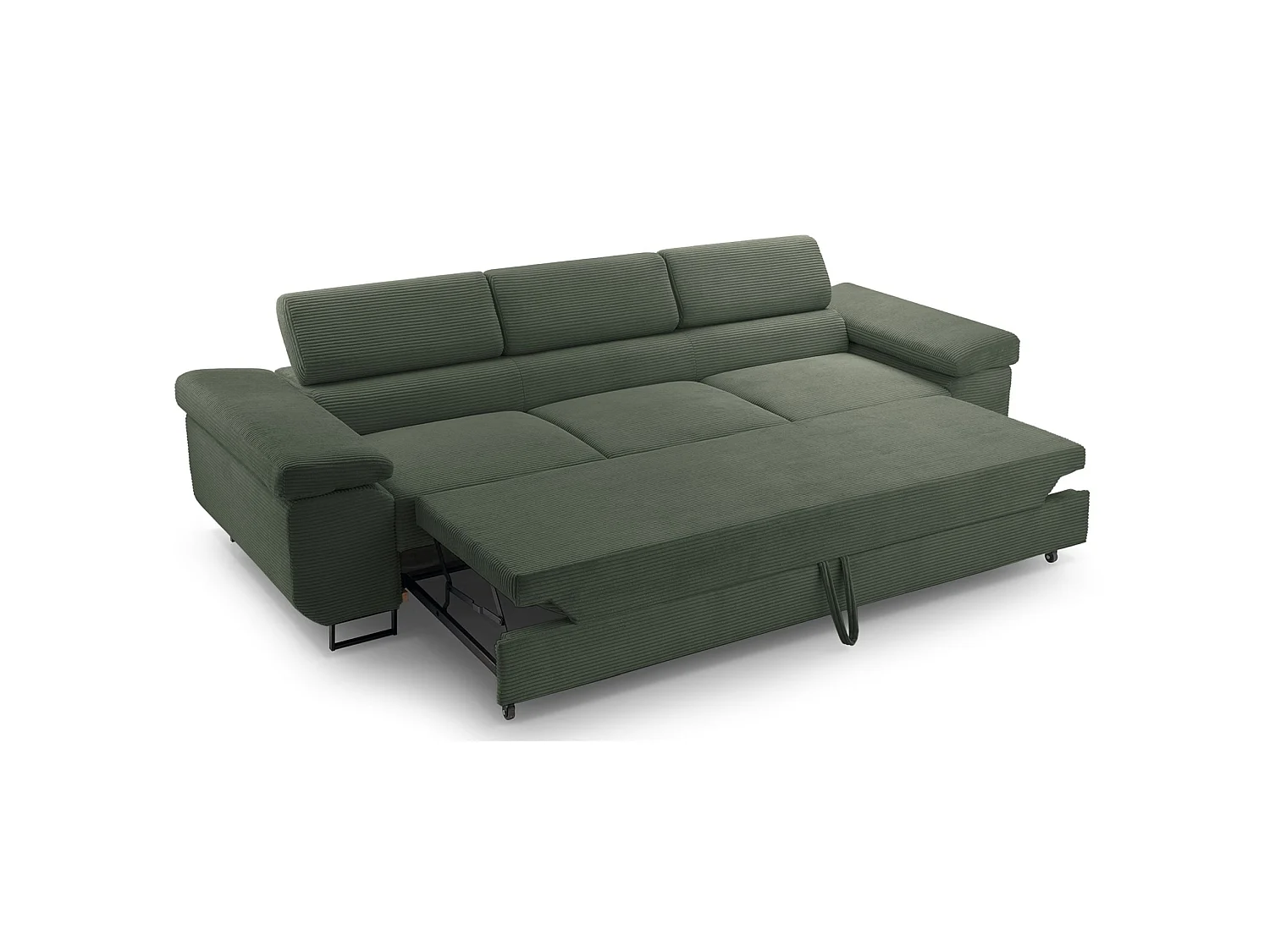 Schlafsofa mit verstellbaren Kopfstützen und Stauraum – Cord – Olivgrün – CAPURSO