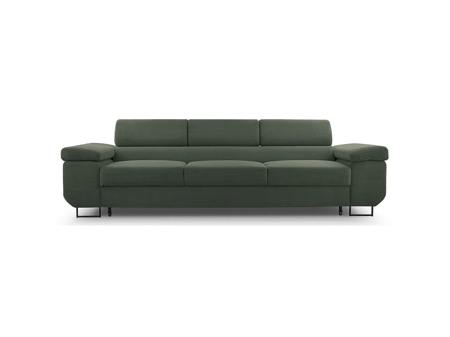 Schlafsofa mit verstellbaren Kopfstützen und Stauraum – Cord – Olivgrün – CAPURSO