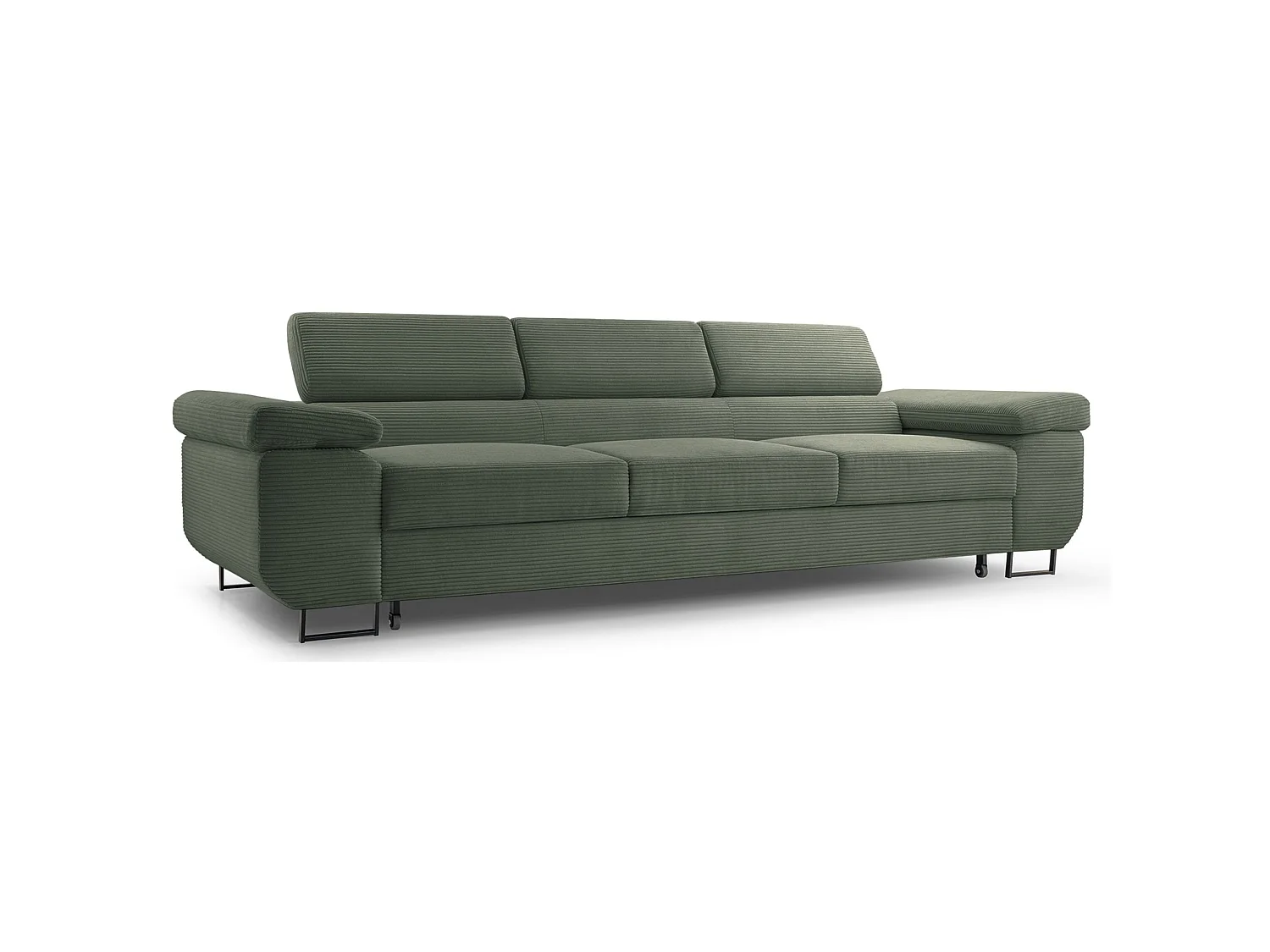 Schlafsofa mit verstellbaren Kopfstützen und Stauraum – Cord – Olivgrün – CAPURSO