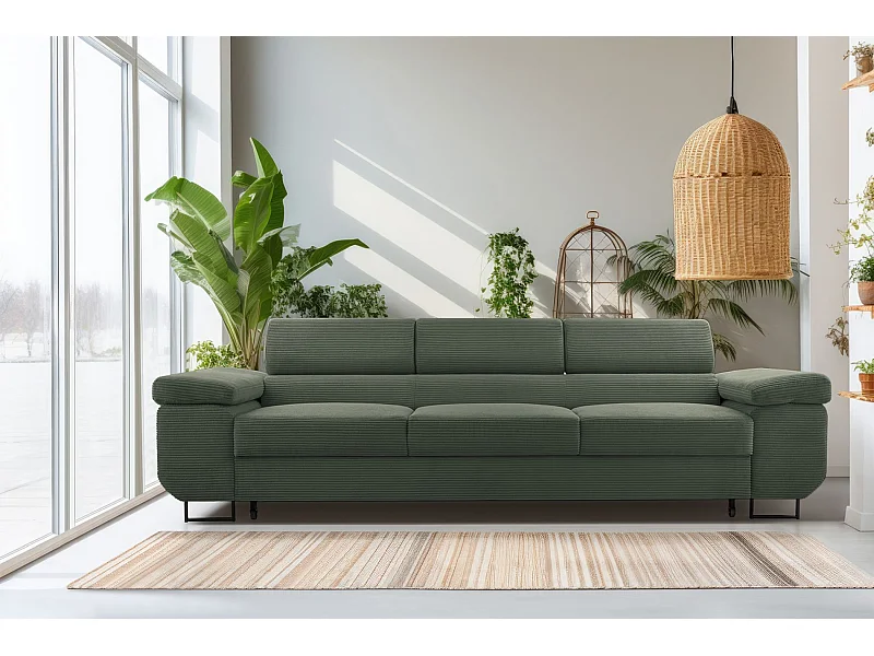 Canapé convertible 3 places – velours côtelé– vert olive – CAPURSO