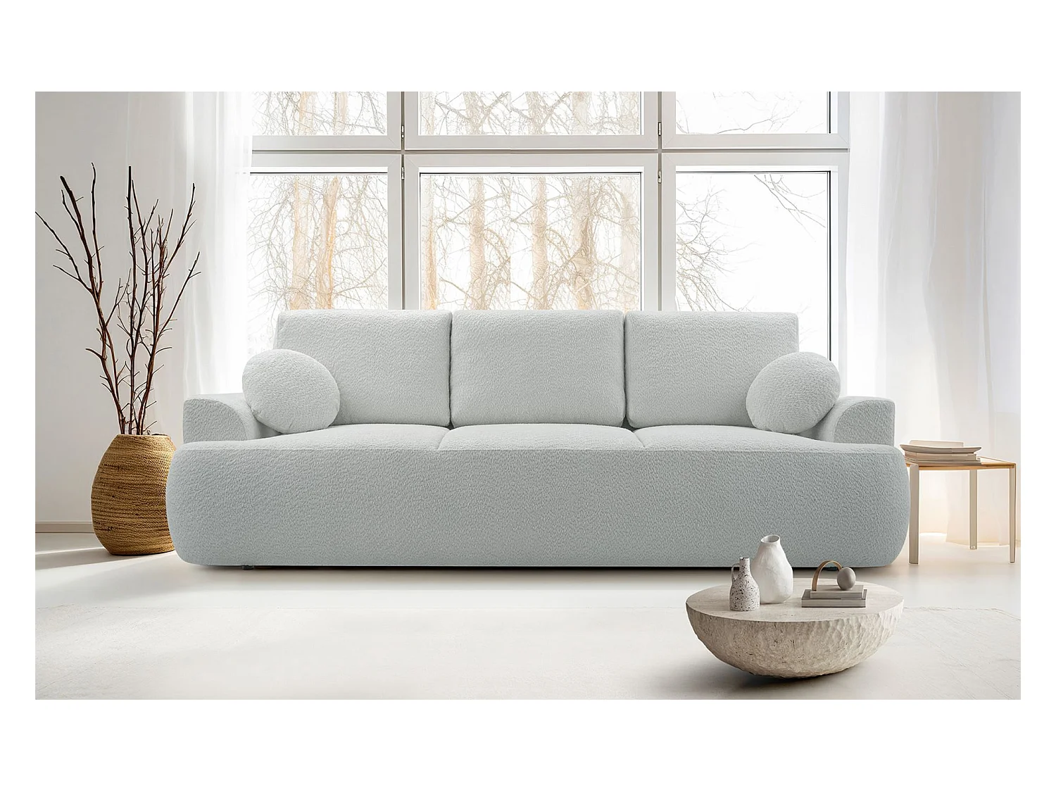 Canapé convertible 3 places – boucle– gris-beige – BARLETTO