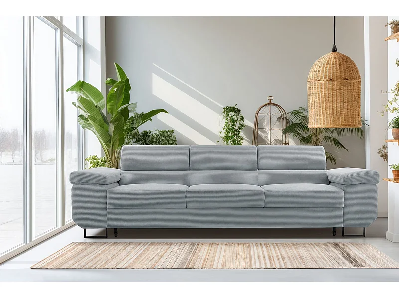 Slaapbank met verstelbare hoofdsteunen en opbergruimte – corduroy – lichtgrijs – CAPURSO