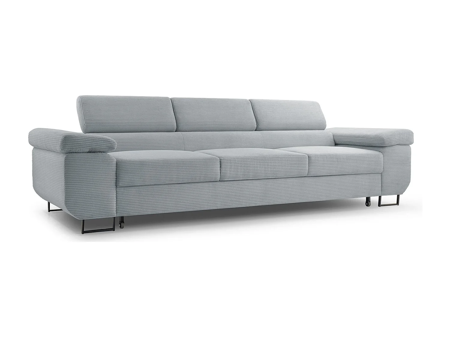 Schlafsofa mit verstellbaren Kopfstützen und Stauraum – Cord – Hellgrau – CAPURSO