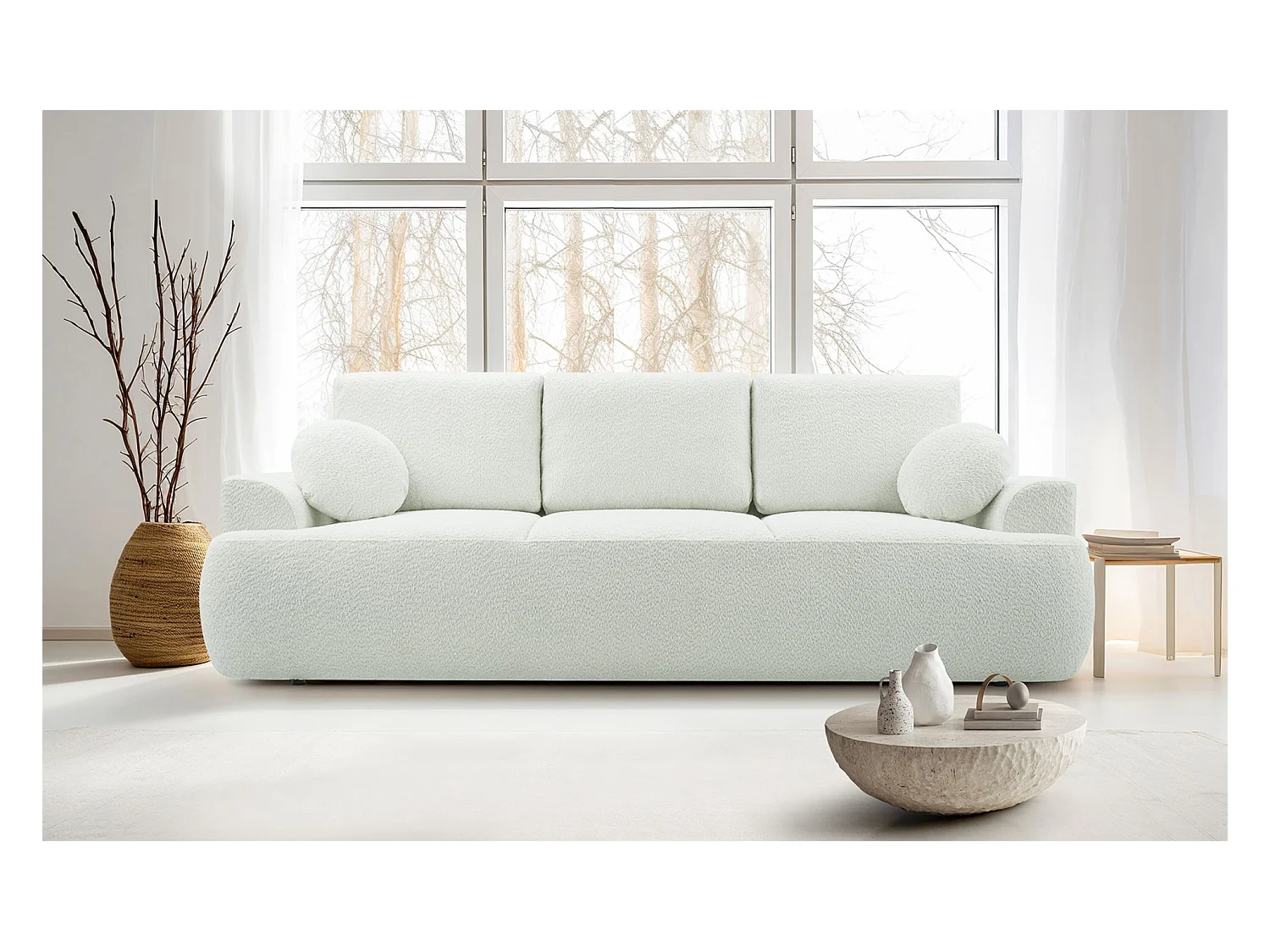 Canapé convertible 3 places – boucle– crème – BARLETTO