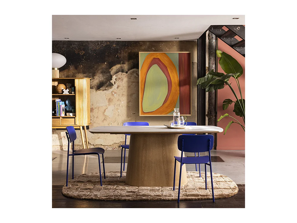 Reno - Table à manger 8 personnes effet marbre et bois - Bois clair