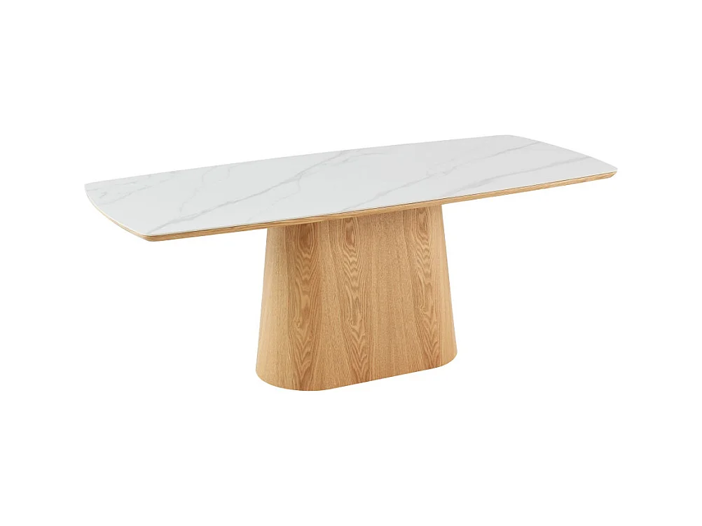 Reno - Table à manger 8 personnes effet marbre et bois - Bois clair