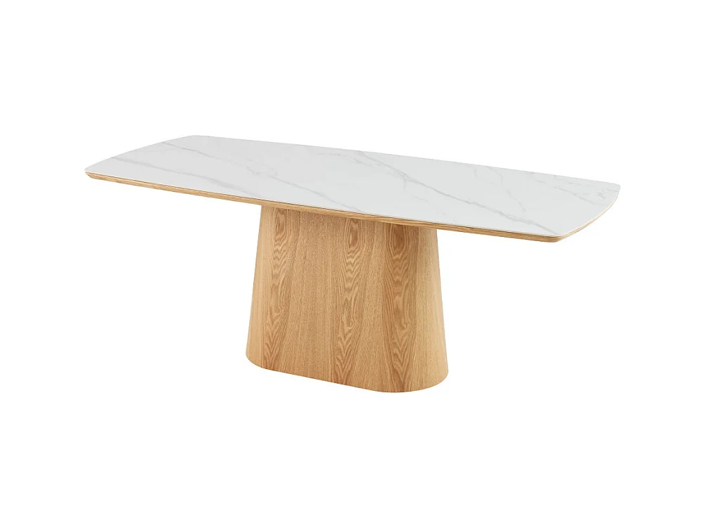 Reno - Table à manger 8 personnes effet marbre et bois - Bois clair
