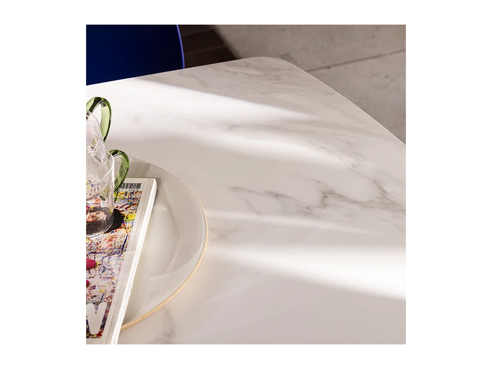 Reno - Table à manger 8 personnes effet marbre et bois - Bois clair