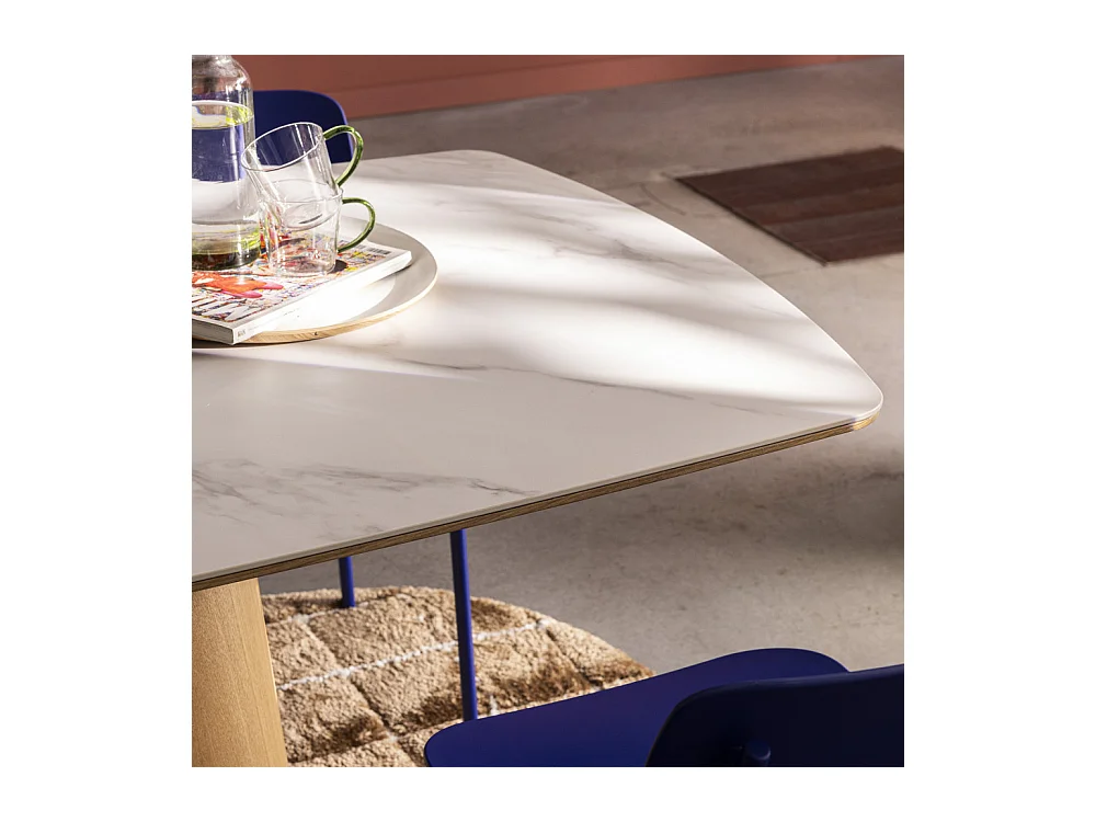 Reno - Table à manger 8 personnes effet marbre et bois - Bois clair