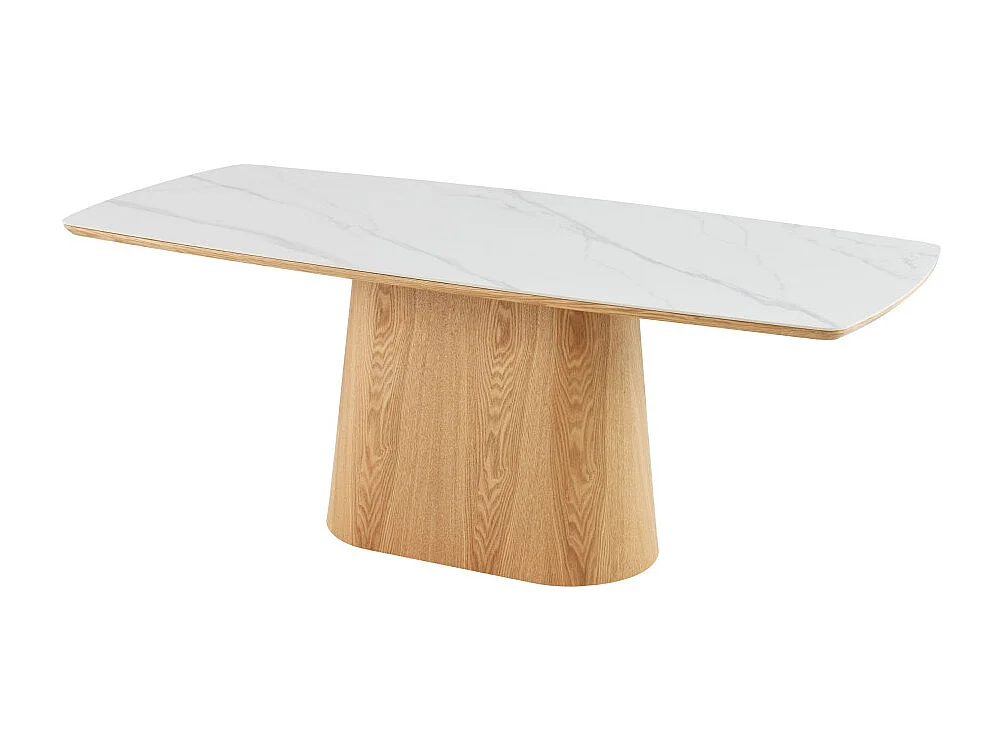 Reno - Table à manger 8 personnes effet marbre et bois - Bois clair