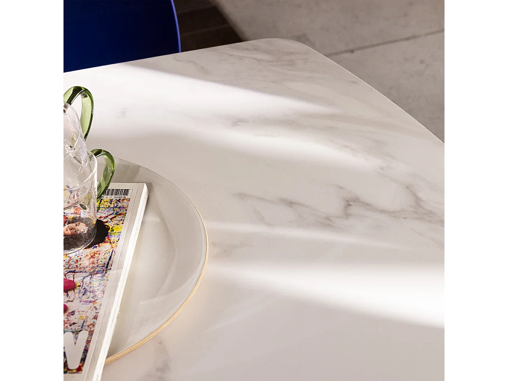 Reno - Table à manger 8 personnes effet marbre et bois - Bois clair