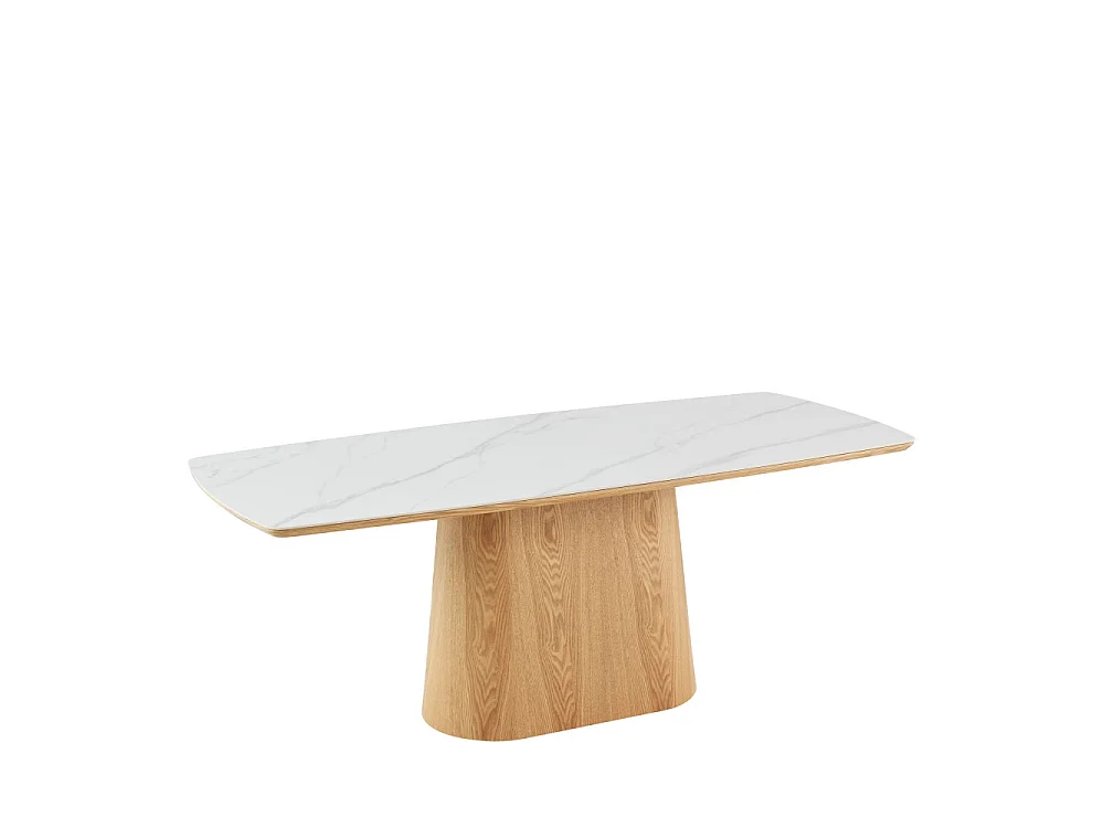 Reno - Table à manger 8 personnes effet marbre et bois - Bois clair